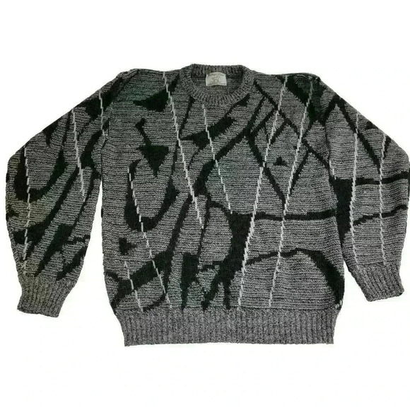 80s Vintage Womens L Geometric Crew Neck Sweater College Point Abstract Retro - Picture 1 of 14